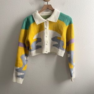 Preppy Colorful Pattern Cropped Sweater Cardigan
